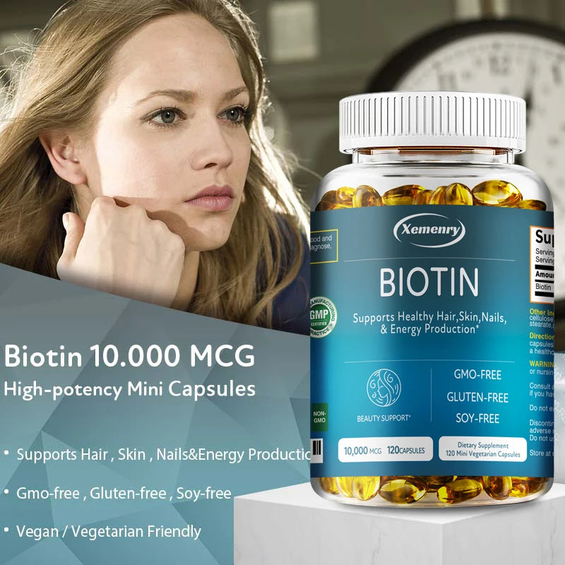 High Potency Biotin + Collagen + Keratin Supplement for Men and Women - Helps Enhance Healthy Hair, Skin, Nails | Non-GMO