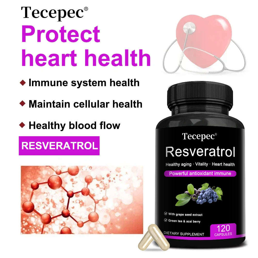 Resveratrol Supplement - Powerful Formula for Healthy Aging, Immune Support & Heart Health with Green Tea Leaf & Grape Seed