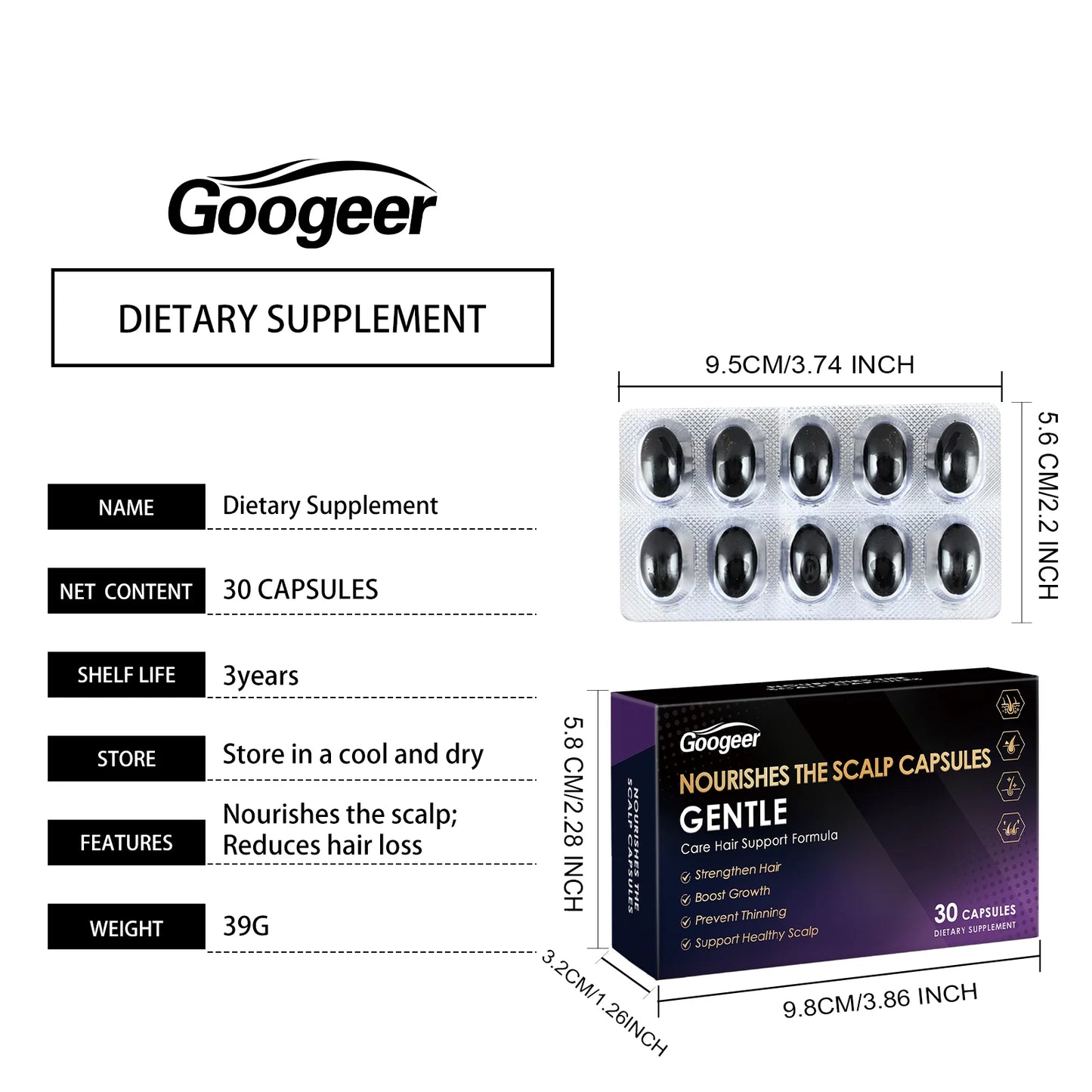 Googeer 30pcs Nourish Scalp Capsules Vitamin C Dietary Supplement Anti Hair Loss Activate Follicles Entrance Hair Growth Capsule