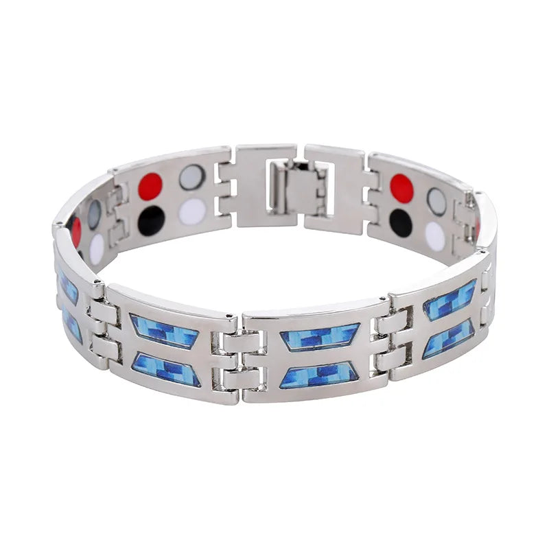 HealthCare Titanium Steel Double Row Magnetic Bangle Anti-Fatigue Therapy Bracelets for Men Arthritis Pain Relief Energy Jewelry