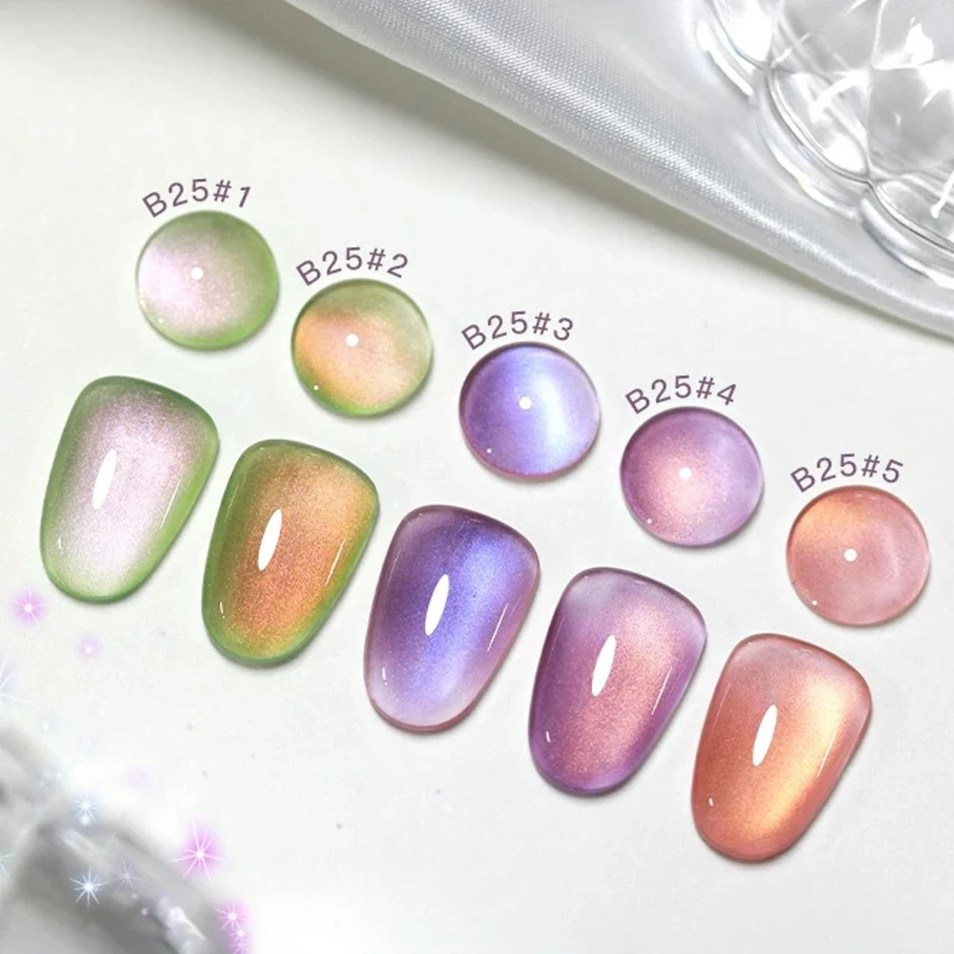 1/6PCS SS25 Cat Eye Gel Polish w/Glass Beads & Crystal, 5 Colors Salon DIY Nail Supplies Kit for Pro Nails Manicure