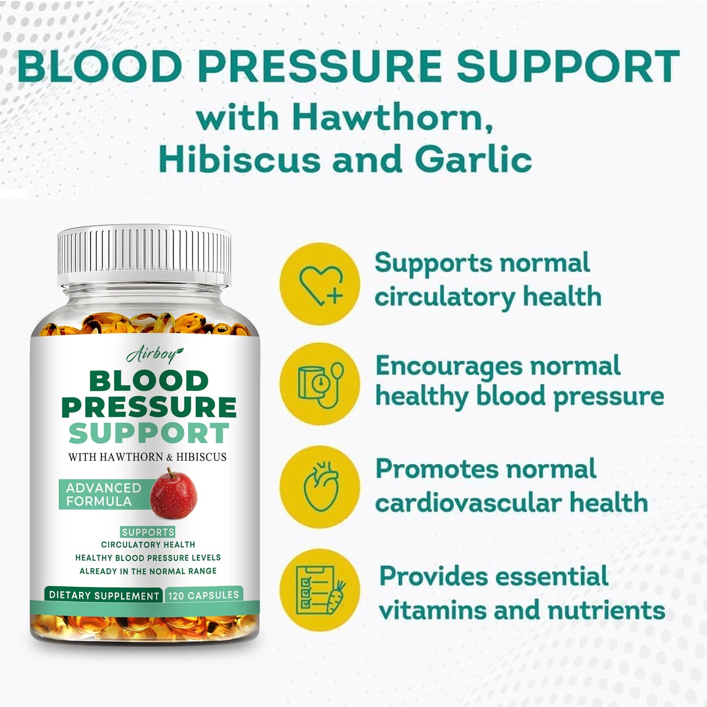Blood Pressure Supplement - Support Blood Flow, Improve Heart and Vascular Health