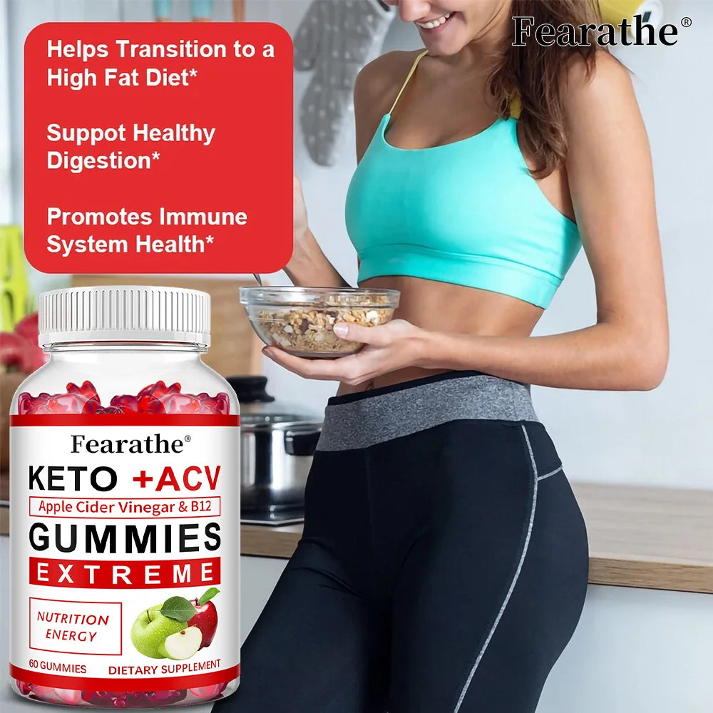 Fearathe Slimming Keto Apple Cider Vinegar Gummies Supplement Weight Loss, Reduces Anxiety & Stress Boost Immune System