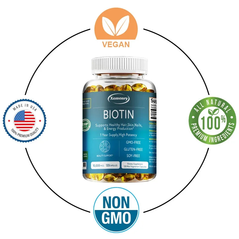 High Potency Biotin + Collagen + Keratin Supplement for Men and Women - Helps Enhance Healthy Hair, Skin, Nails | Non-GMO