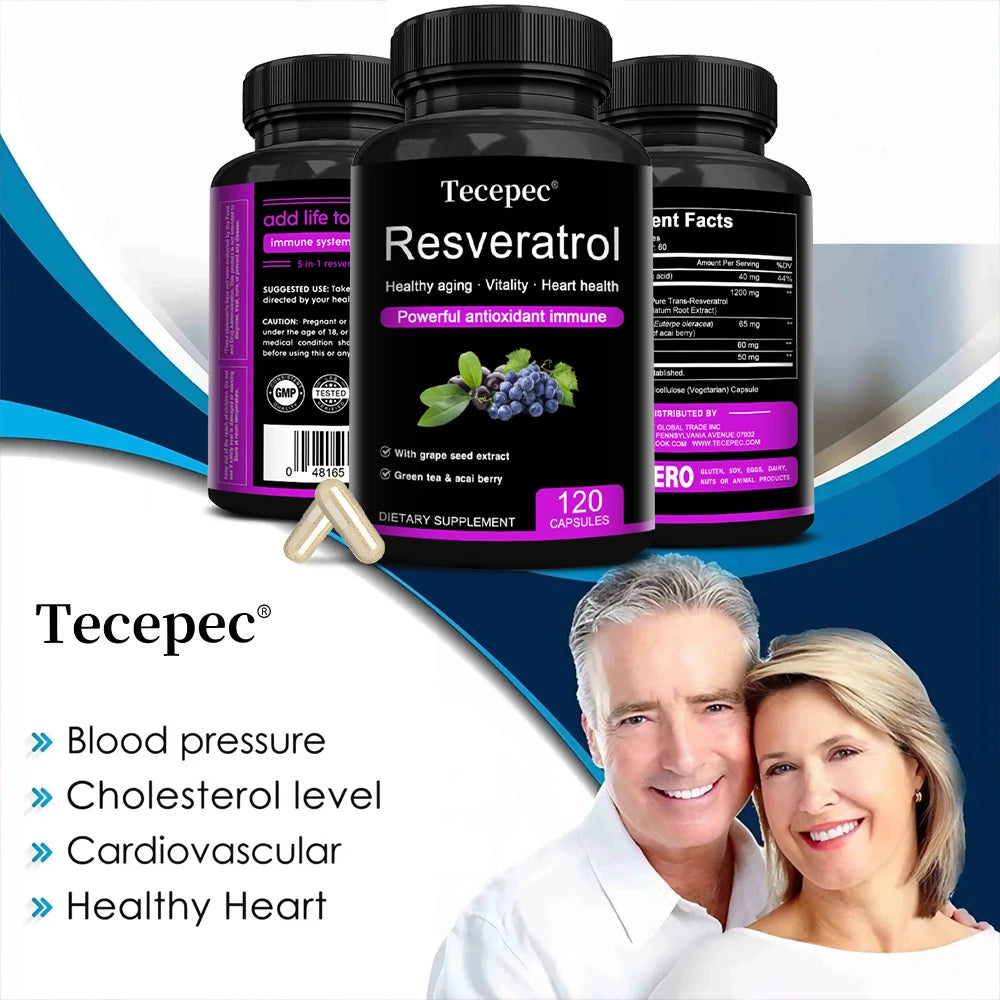 Resveratrol Supplement - Powerful Formula for Healthy Aging, Immune Support & Heart Health with Green Tea Leaf & Grape Seed