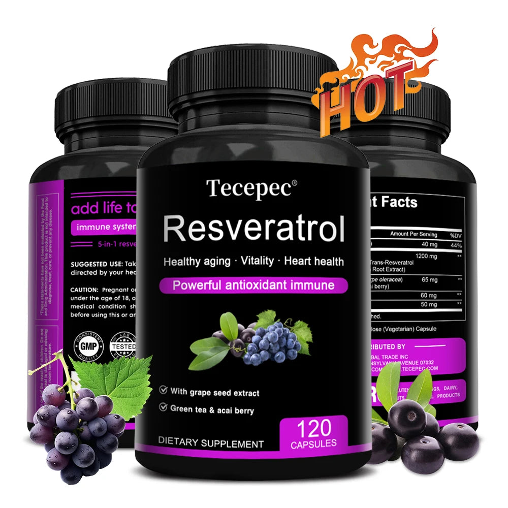 Resveratrol Supplement - Powerful Formula for Healthy Aging, Immune Support & Heart Health with Green Tea Leaf & Grape Seed