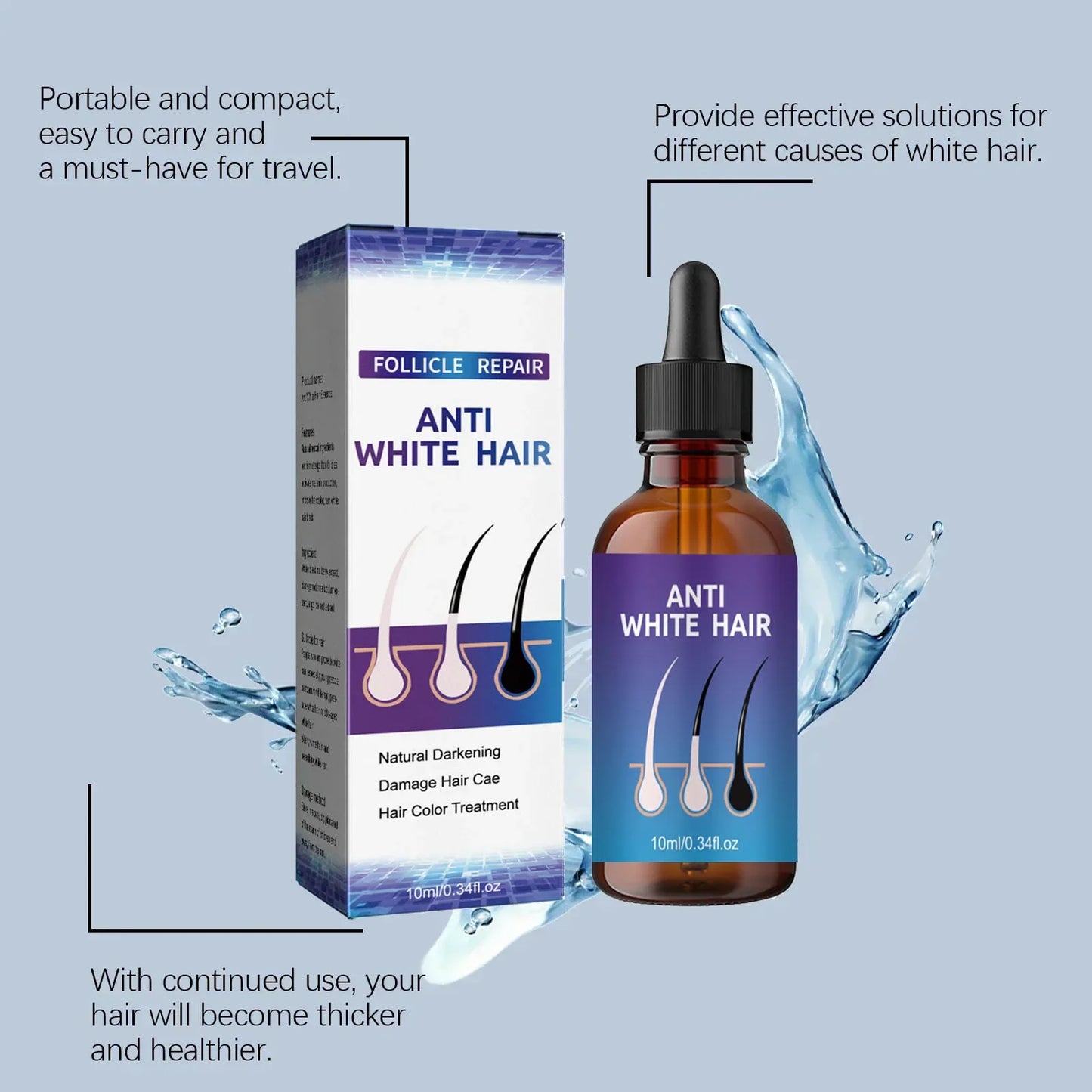24 NEW White To Black Gray White Hair Serum Natural Color Repair Nourish Essence Anti-gray Care for Men Women