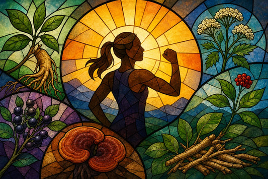 Stained-glass illustration of Best Adaptogens for Energy: 5 Options