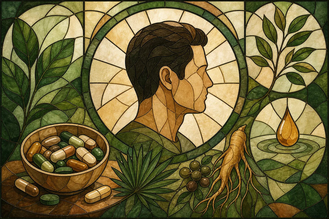 Stained-glass illustration of Best Hair Loss Supplement Review: 6 Picks