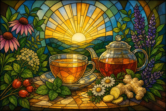 Stained-glass illustration of Best Immune Boosting Herbal Teas for Everyday Wellness