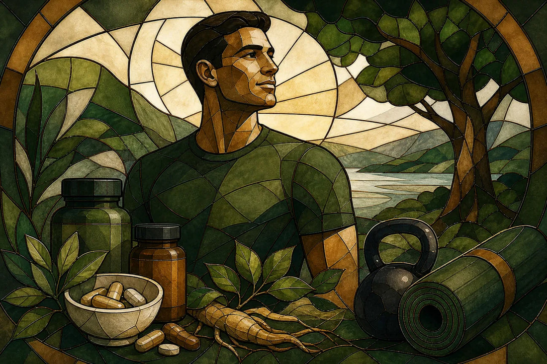 Stained-glass illustration of Best Men's Vitality Supplement Options for Everyday Wellness