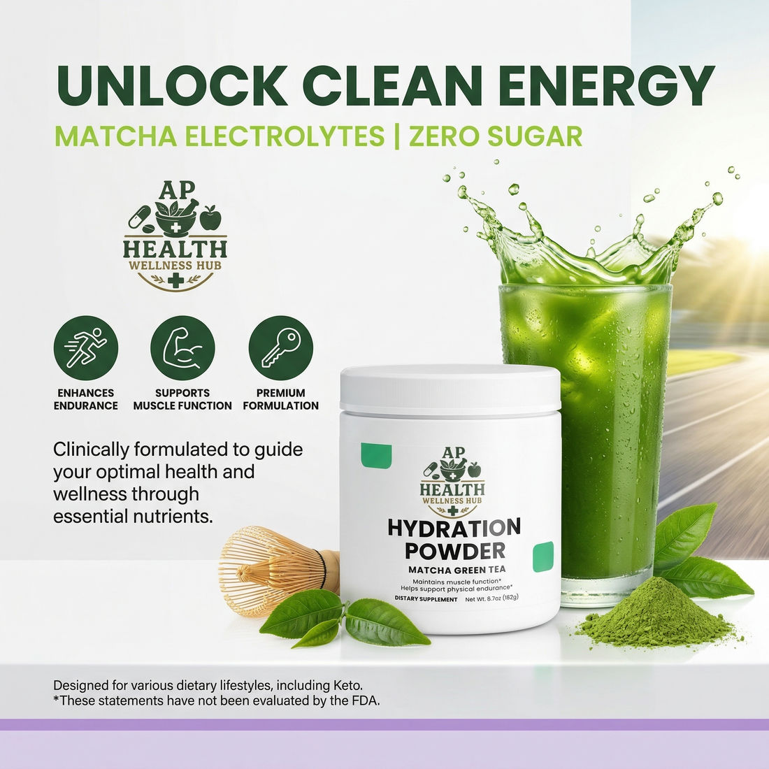 Hydration Powder Matcha Green Tea: Clean Energy, Focus &amp; Hydration in One