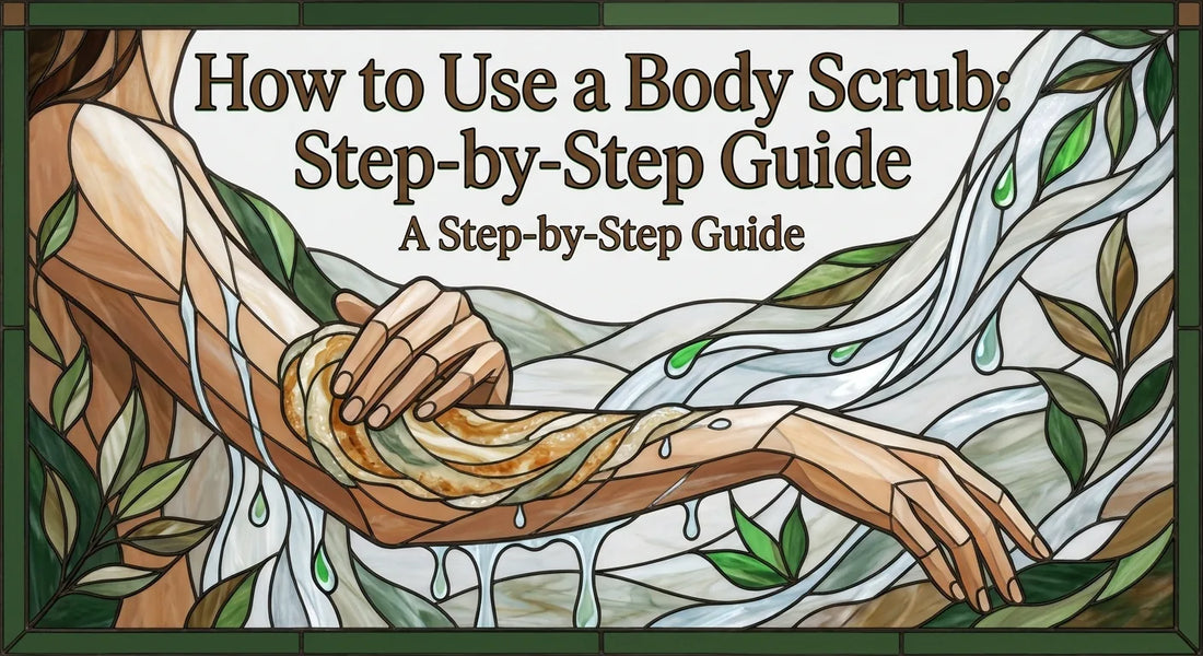 How to use a body scrub with gentle circular motions on damp skin.