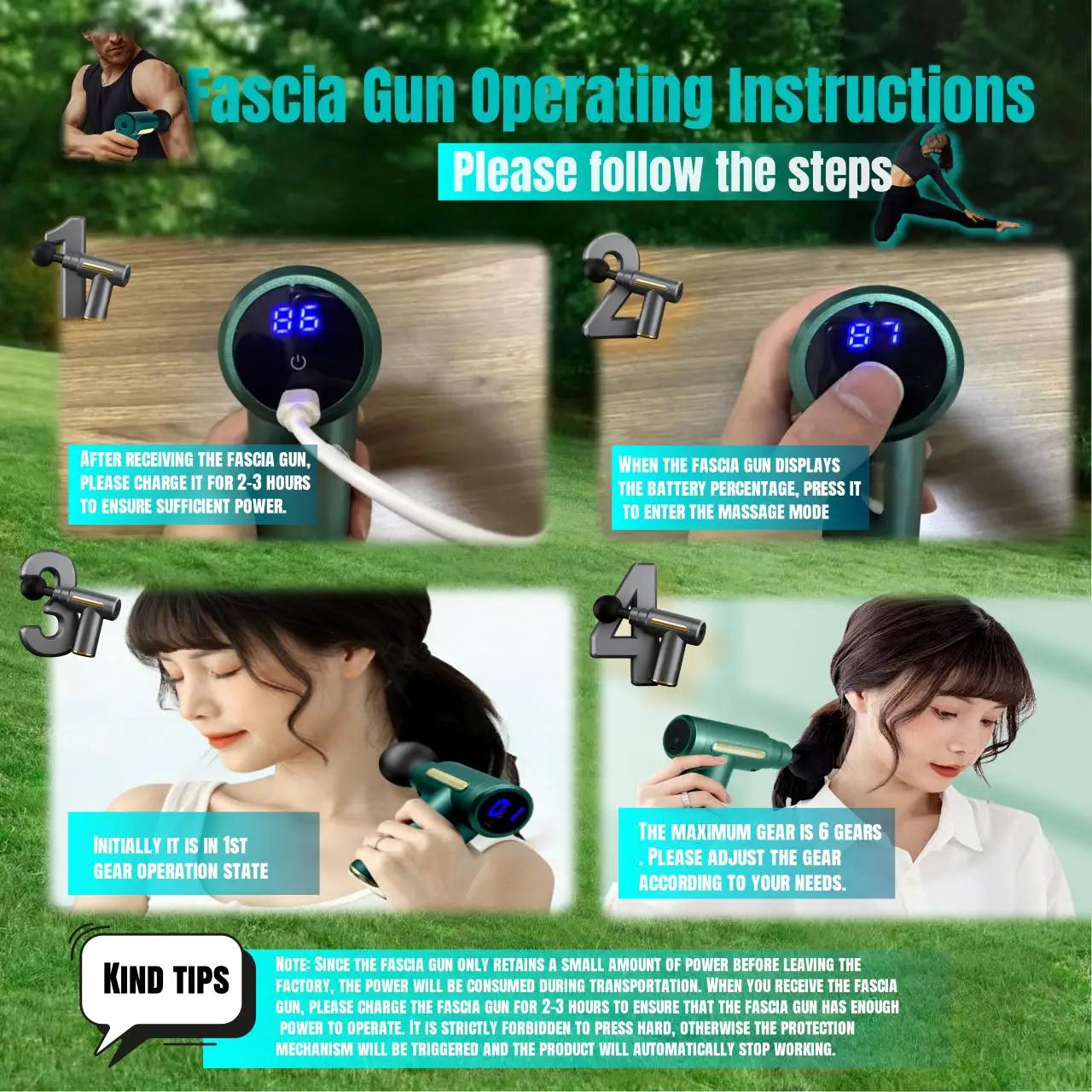 Mini Fascia Massage Gun Powerful Mini Deep Tissue Massage Gun for Muscle Recovery & Pain Relief with 4 Attachments