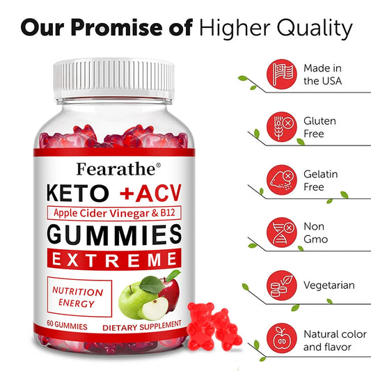 Fearathe Slimming Keto Apple Cider Vinegar Gummies Supplement Weight Loss, Reduces Anxiety & Stress Boost Immune System