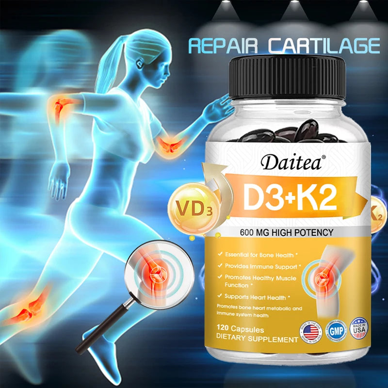 Vitamin D3 + K2 Supplement - Antioxidant, Enhances Immune System, Promotes Metabolism, Supports Bone, Dental, Heart Health