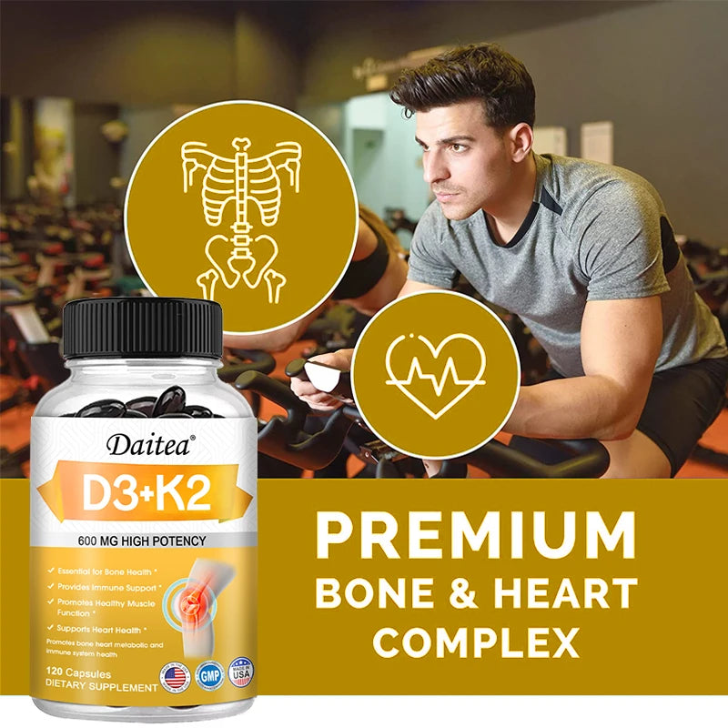 Vitamin D3 + K2 Supplement - Antioxidant, Enhances Immune System, Promotes Metabolism, Supports Bone, Dental, Heart Health