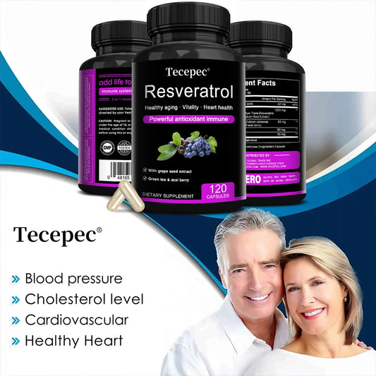 Resveratrol Supplement - Powerful Formula for Healthy Aging, Immune Support & Heart Health with Green Tea Leaf & Grape Seed
