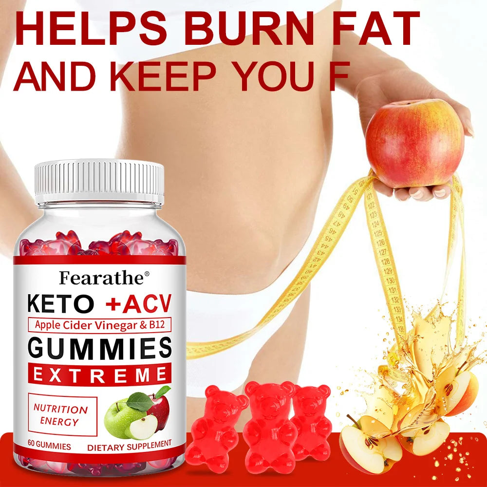 Fearathe Slimming Keto Apple Cider Vinegar Gummies Supplement Weight Loss, Reduces Anxiety & Stress Boost Immune System